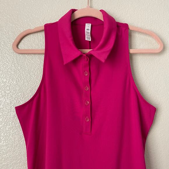 Alo Yoga Dress Women Large Pink Charmed Tennis Mini Collared Athletic Stretchy - Picture 4 of 11